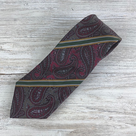 Vintage Gucci Maroon Gray Skinny Silk Tie Italy - Picture 2 of 8